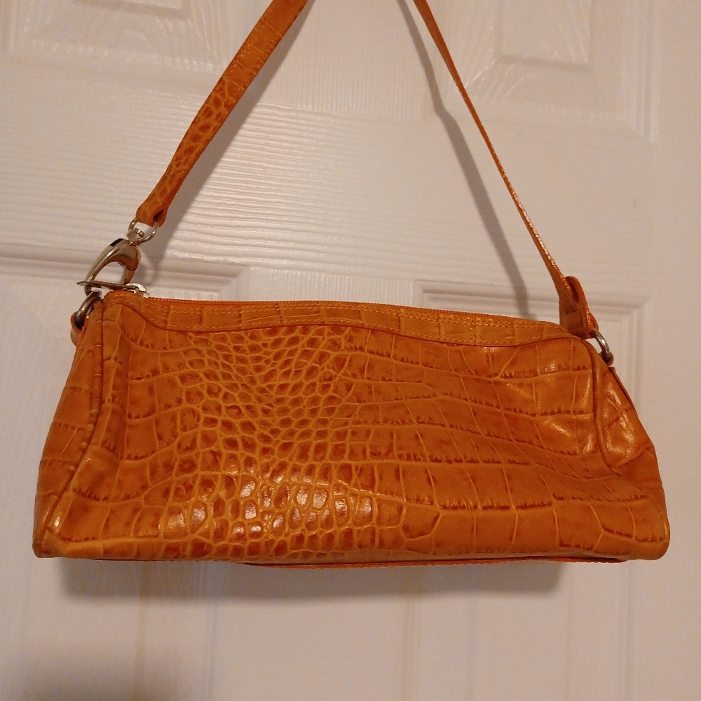 Maurizio Taiuti Orange Crocodile Embossed Shoulder Bag